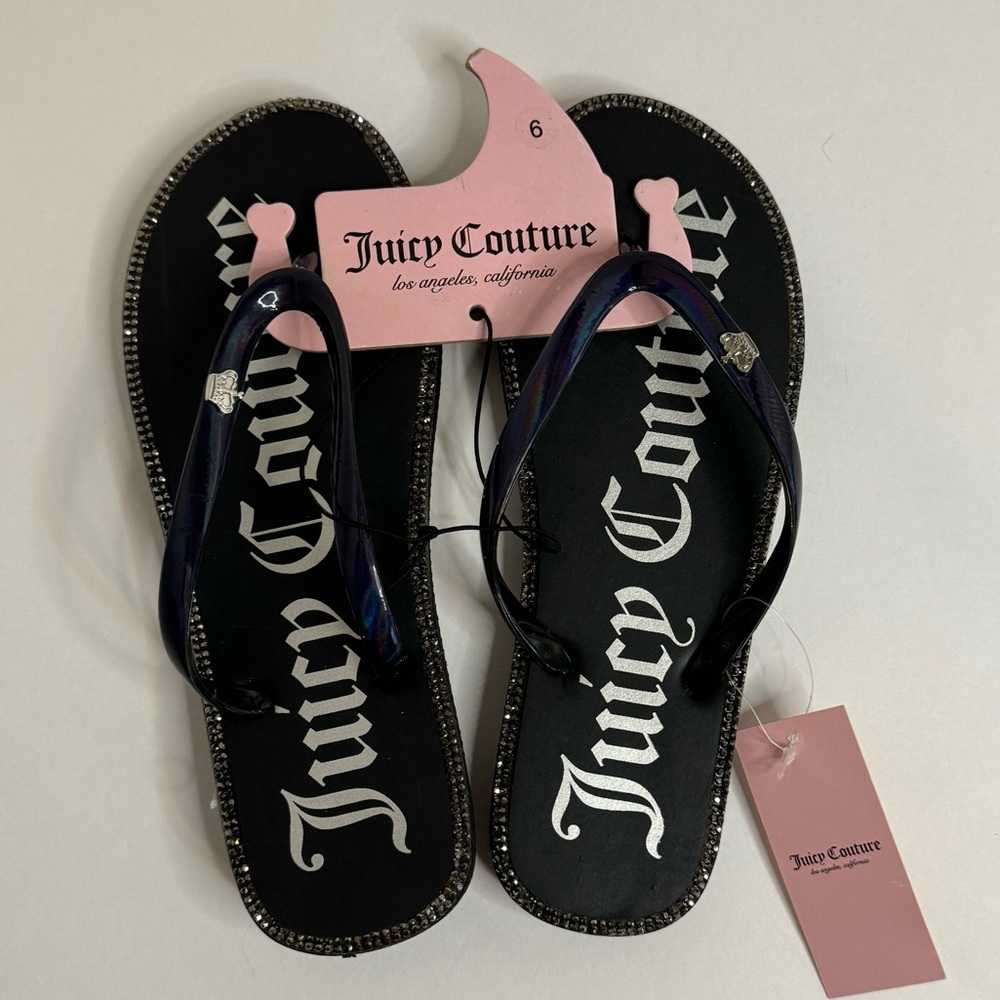 Sparkly Bling Black Iridescent Sandals  Flip Flops size 6 M NWT